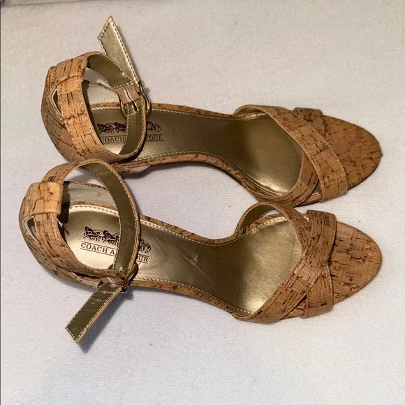 Coach and Four Tan Cork Heeled Sandals - Picture 2 of 5